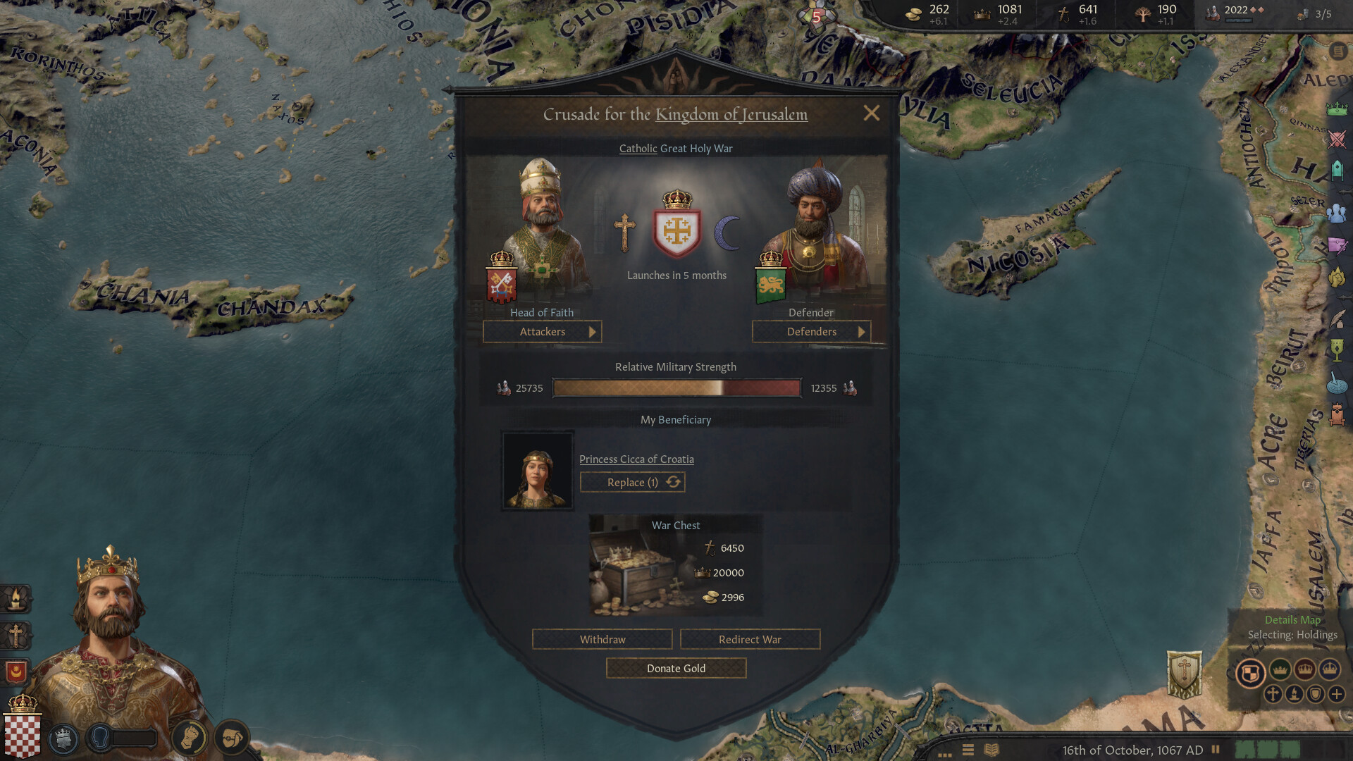 Crusader Kings 3 holy war declaration screen, the kind of war that needs a reason written down before you forget it