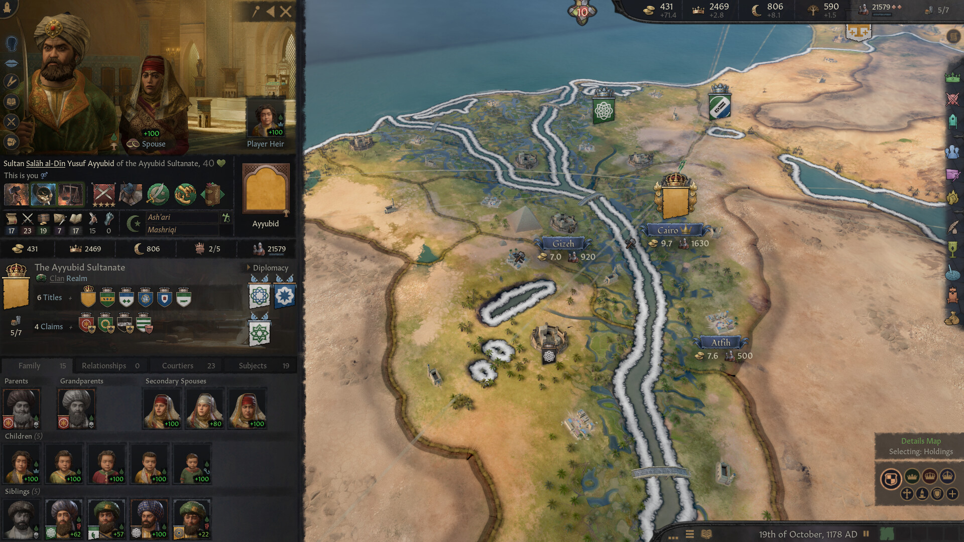 Crusader Kings 3 character screen showing the current ruler and the player's heir, the two people every succession plan revolves around