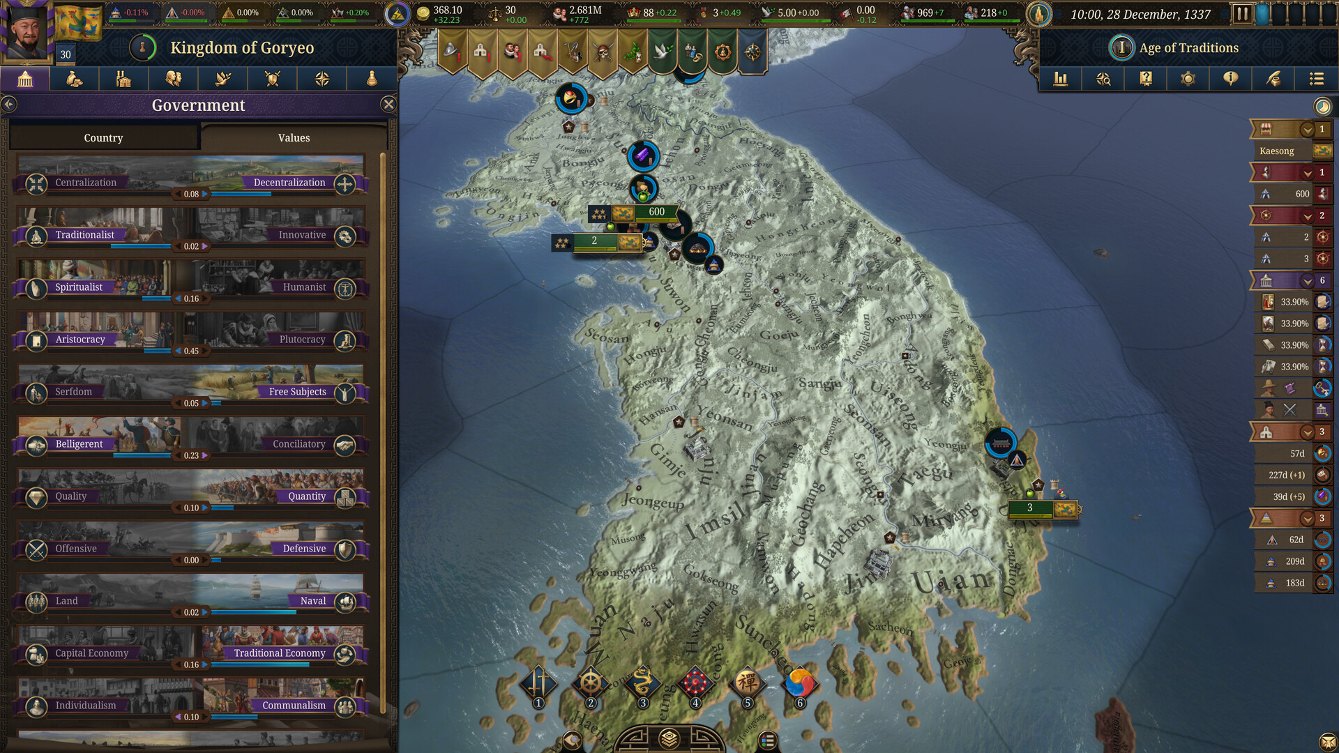 EU5 map of Goryeo in 1337, the kind of early-game realm a new player is managing