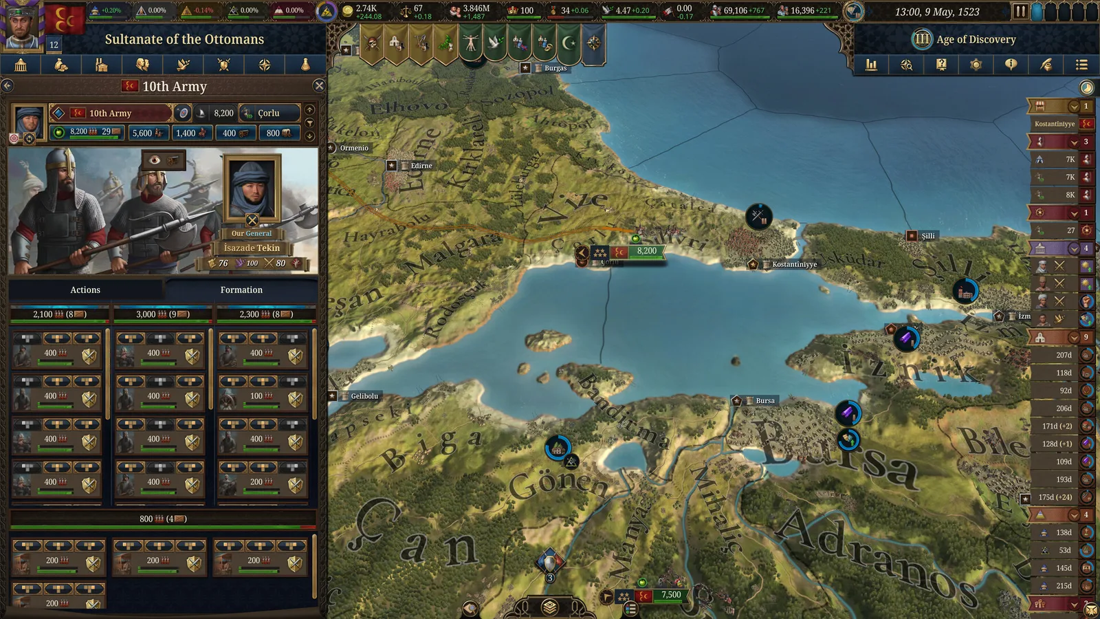 EU5 map showing the Ottoman start position between Europe and the Middle East, one of the recommended beginner nations